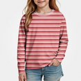 thumbnail image 2 of WAVSUF Kids Girls Tee, Long Sleeve Round Neck Stripe Print Fall Winter Daily T-Shirt Red 3, 2 of 9