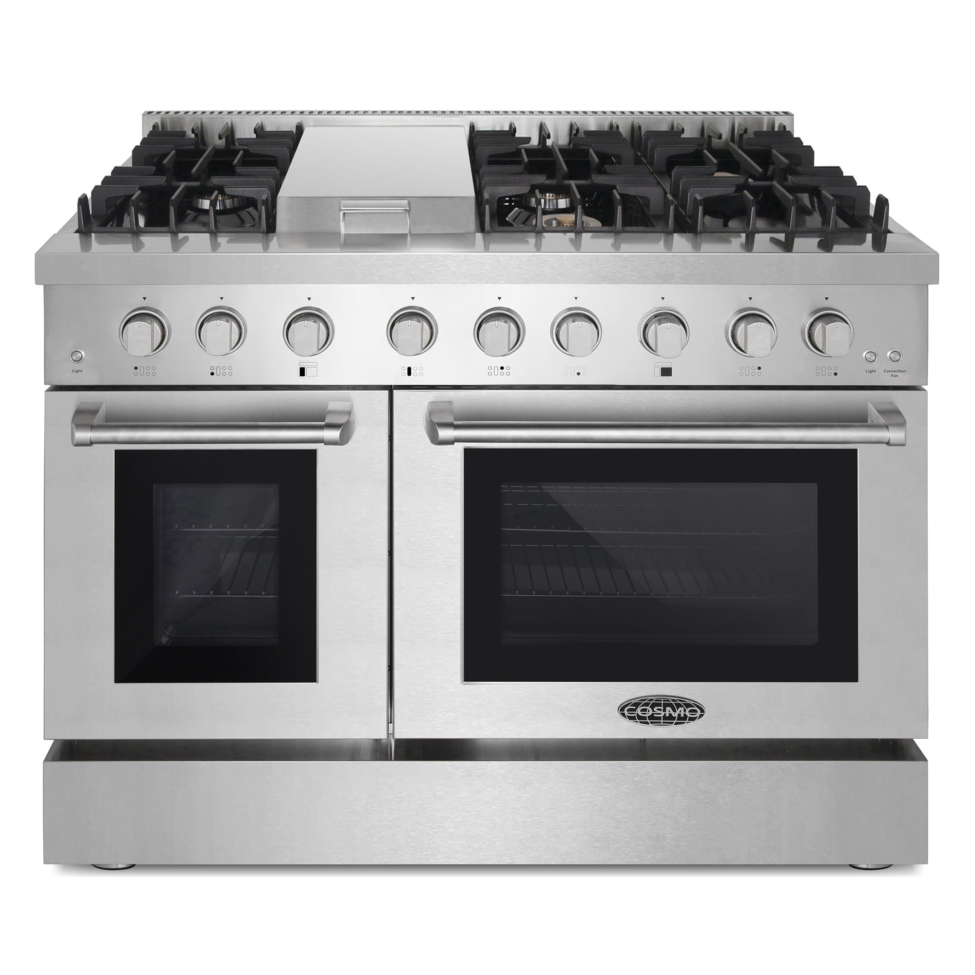 Cosmo 48 in. Lumin Collection 6.7 cu. ft. Double Oven Dual Fuel Range with 6 Sealed Burners, Rapid Convection, Stainless Steel