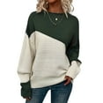 thumbnail image 2 of Women'S Casual Color Block Sweater Crewneck Long Sleeve Ribbed Knit Pullover Top Army Green XL, 2 of 8