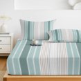 thumbnail image 6 of King Size Fitted Sheet Set - Teal Aqua Stripes 3 Piece Bedding Sets 16" Deep Pocket Fitted Sheet with 2 Pillowcases, Minimalist Abstract Vertical Lines Brushed Microfiber Hotel Luxury Bed Sheets, 6 of 9