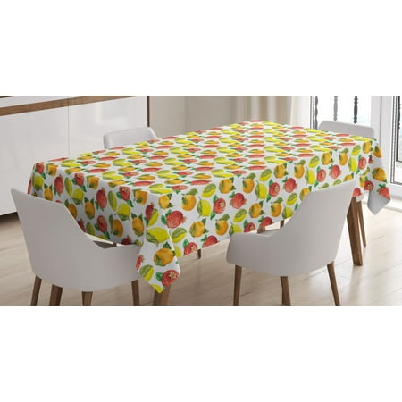 

Fruit Tablecloth Vitamin C Pattern of Seasonal Orange Pomegranate Lemon Rectangular Table Cover for Dining Room Kitchen 60 X 84 Marigold Yellow Dark Salmon Fern Green by Ambesonne