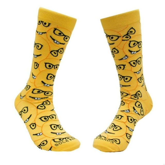 Chaussettes Emoji Visage de Nerd Heureux de Sock Panda - Adulte Grande Taille