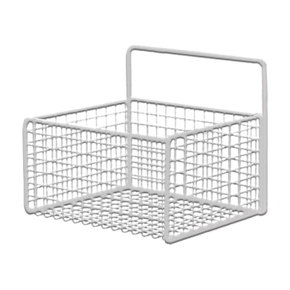 White Metal Wall Basket - Multi-Purpose Storage Organizer for Kitchen & Bathroom | Rustproof Iron Spice Rack & Toiletries Holder | Space Saving Hanging Shelf for Bottles