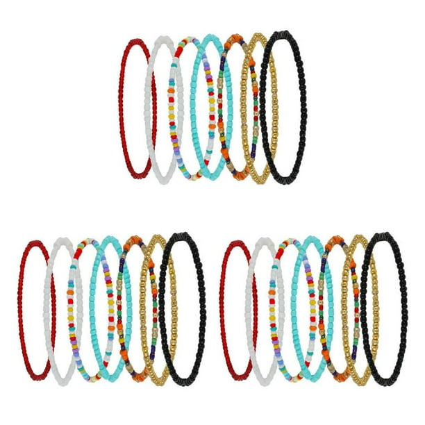 kurtrusly 7 Pieces Boho Beads Anklets Ankle Bracelets Elastic Chain