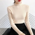 thumbnail image 4 of Afdoent Womens Tops Women Casual Solid Color Bottoming Shirt Slim Neck Knitted Long Sleeve Top Womens Fall Tops, 4 of 5