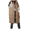 thumbnail image 3 of FUZHIQ Long Puffer Vests for Women Puffer Vest Lightweight Sleeveless Warm Button Full Zip Up Fall Winter Coat Outerwear Puffer Vests Hooded Khaki, 3 of 8