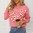 thumbnail image 4 of Cute Heart Sweaters for Women Long Sleeve Valentines Day Sweater Crew Neck Casual Ribbed Knit Pullover Top Pink, M, 4 of 7