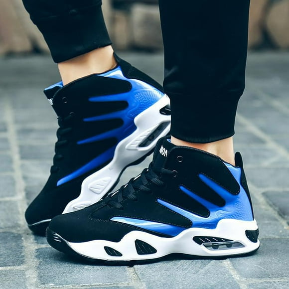 Men's autumn and winter basketball shoes men's sports shoes high blue shoes black blue