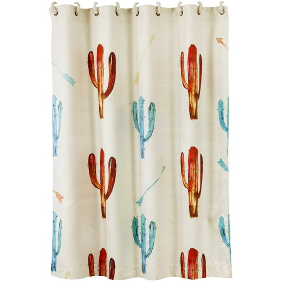 Hiend Accents Unisex Cream Printed Cactus Shower Curtain - SC1756 One Size