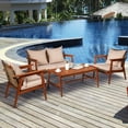 thumbnail image 4 of Costway 4PCS Patio Rattan Furniture Set Acacia Wood Frame Cushioned Sofa Chair Garden, 4 of 10