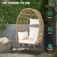 Eclife Outdoor Egg Chair Patio Wicker Lounge Chair with White Cushion