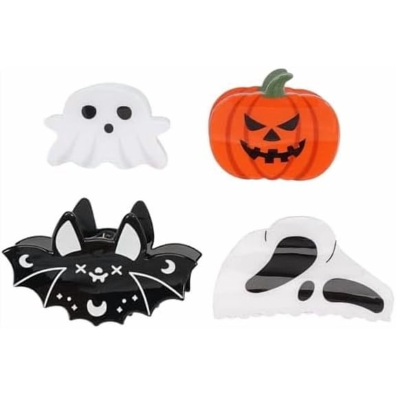 4 count Halloween Hair Clips for Women Girls - Bat, Pumpkin, , Spider Web & Haunted House Claw Clips | Spooky Halloween Hair Accessories
