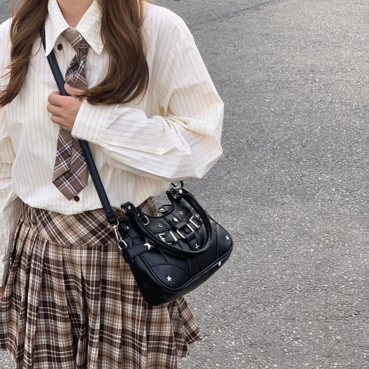 SPEKSEE Anime Ita Bag PU Leather Shoulder Bag with Display Window, Studded Handbag with Adjustable Strap