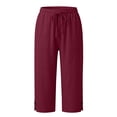 thumbnail image 6 of Delayuji Womens Capri Pant High Waisted Drawstring Elastic Comfy Straight Leg Short Pants Cropped Pant With Pockets, 6 of 7