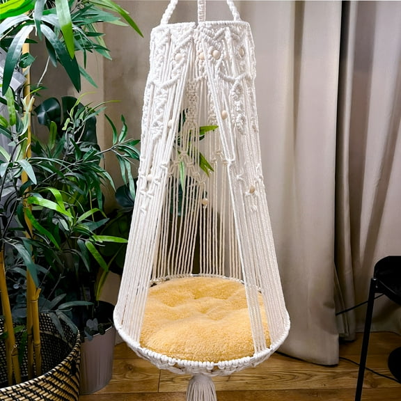 LAMIRO Hanging Cat Bed Macrame Cat Hammock Cat Swing Cat Wall Furniture (without Cushion)