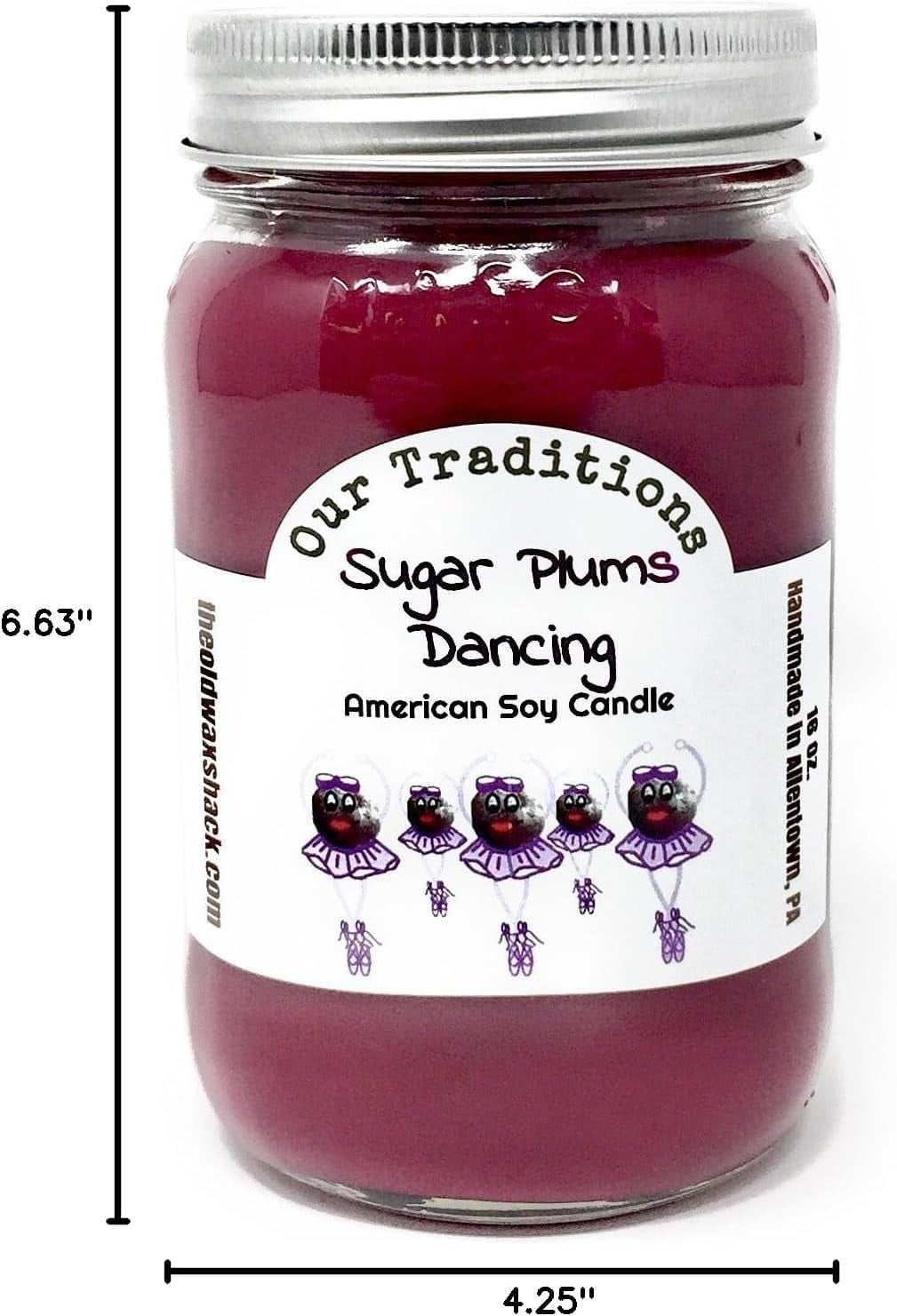 The Old Wax Shack® Sugar Plums Dancing Soy Candle - 16 oz. Mason Jar - Holiday Scent