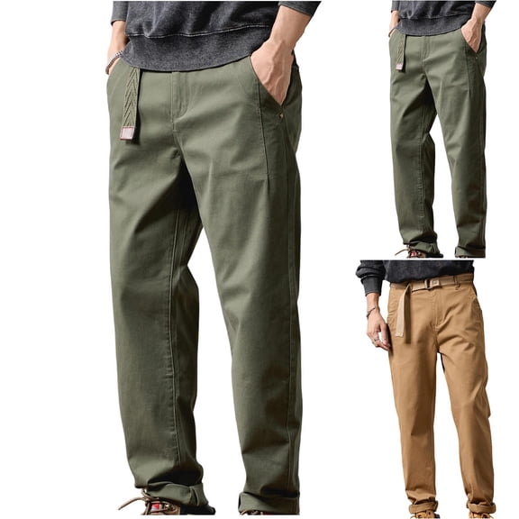 FRSASU Men's Casual Pants Regular Fit Retro Stretch Cotton Fashion Trousers Tapered Chino Western Gurkha Pants Khaki