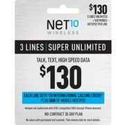 NET10 Wireless $130 Super Unlimited Family & Friends 30-Day Plan for 3 Lines w/ $20 Int'l Calling Credit + 5GB of Mobile Hotspot e-PIN Top Up (Email Delivery)
