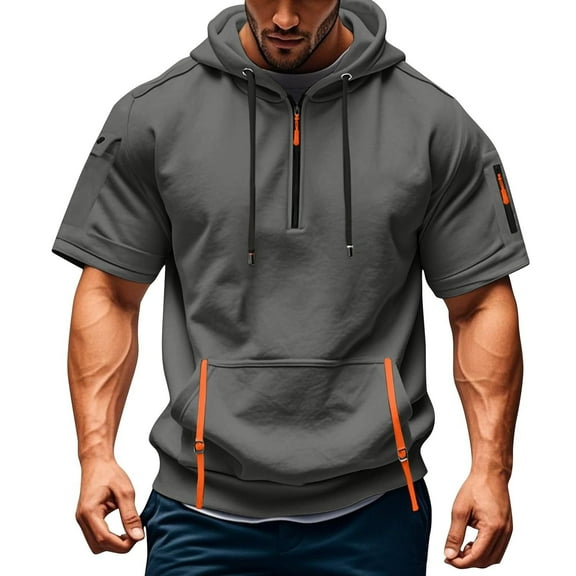 Trending Men's T Shirt Short Sleeve Hooded Style with Pockets Casual Summer Top Lightweight Breathable Sportswear Fitness Tee Mens T-Shirts Long Sleeve White Cotton