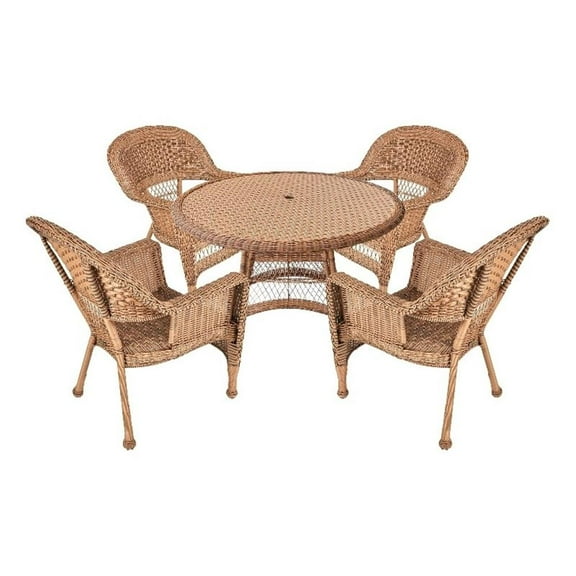 Pemberly Row 5 Piece Resin Wicker Outdoor Patio Dining Set in Honey