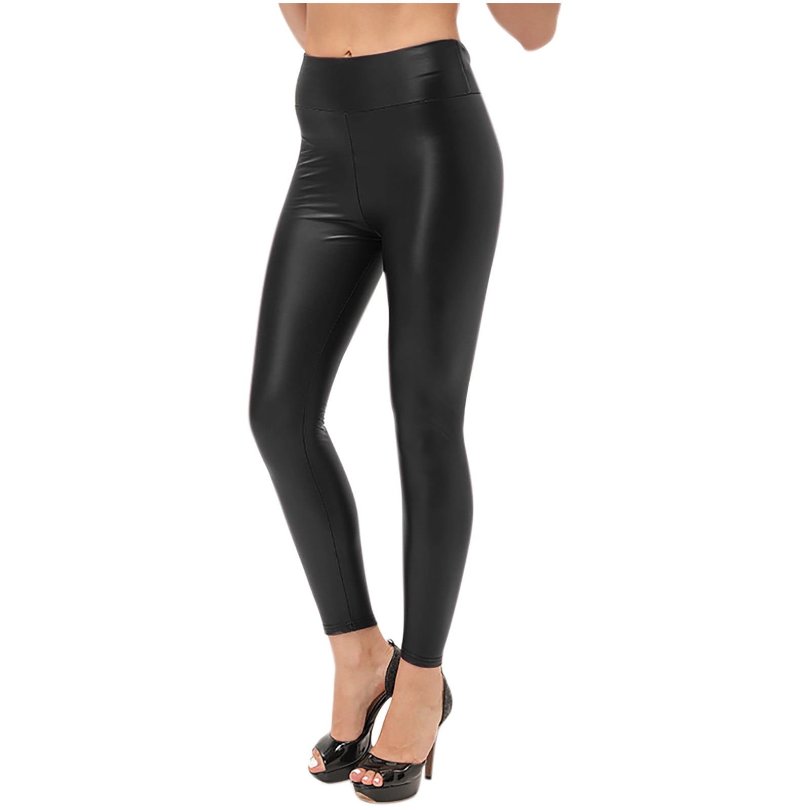 Details about   Women's Leather Yoga Pants Butt Lift Leggings PU Straight Slim Stretch Trousers 