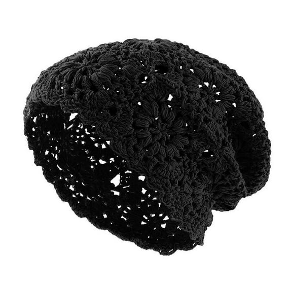 Crochet Beanie Hat Fall Handmade Knit Floral Cap Cotton Cutout Summer Hats For Women Lightweight Knitted Bomber Hats beanies hats Black