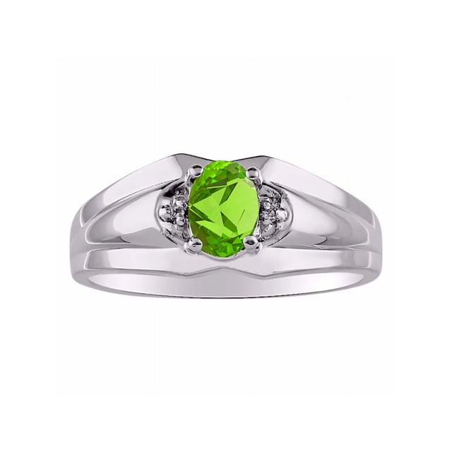 RYLOS Mens Rings Sterling Silver Classic Design 7X5MM Oval Gemstone & Diamond Peridot August Birthstone Ring Size 9