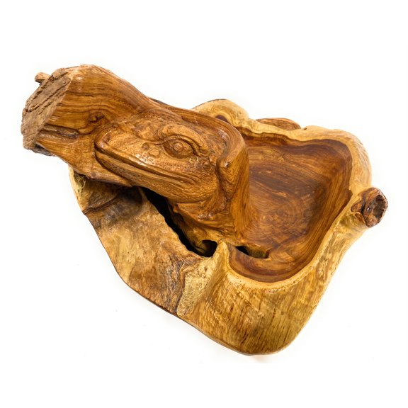 Unique Teak Root Bowl w/ Carved Komodo Dragon 18" X 18" X 13" - Centerpiece | #cin02b