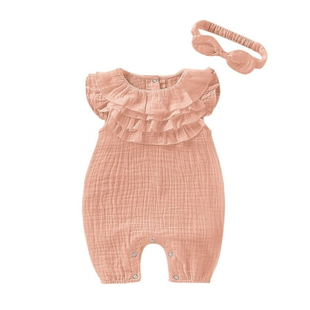 

Baby Kid Girls Solid Sleeveless Jumpsuit Romper Headband Clothes Outfits