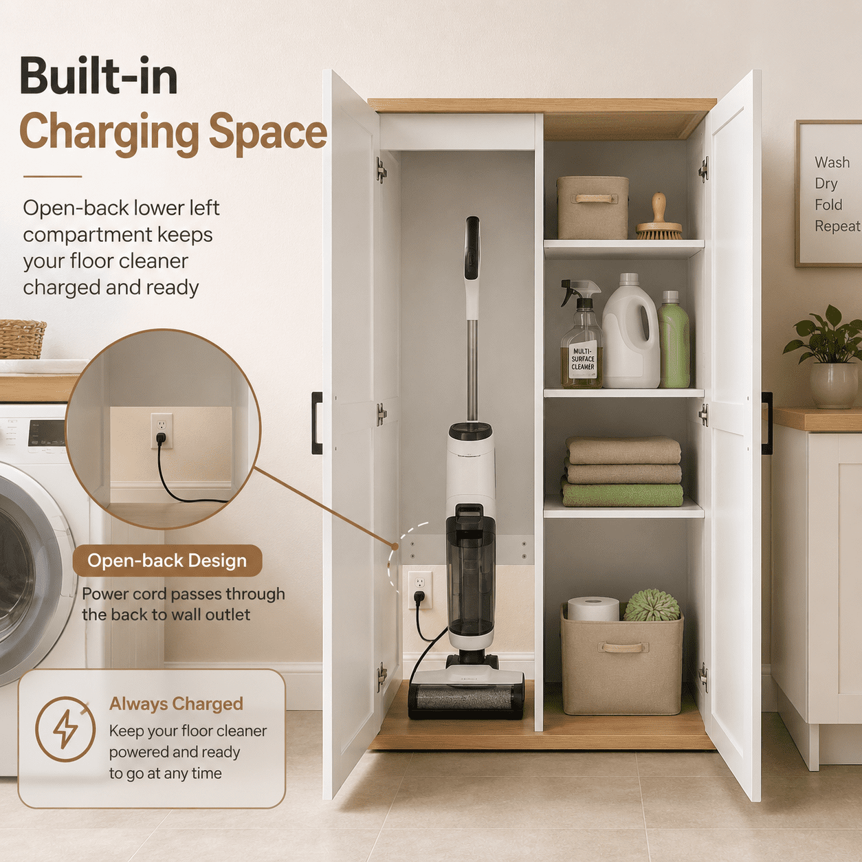 55.1-Inch Tall Vacuum Storage Cabinet with 2 Doors and Adjustable Shelf, Broom Closet Organizer and Cleaning Tool Cabinet for Garage, White