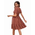 thumbnail image 3 of Robe d'Été Boho à Pois Courte en Dentelle Col en V Manches Courtes Robe Fluide Ligne A Mini Robe Rouge Brique L, 3 of 10
