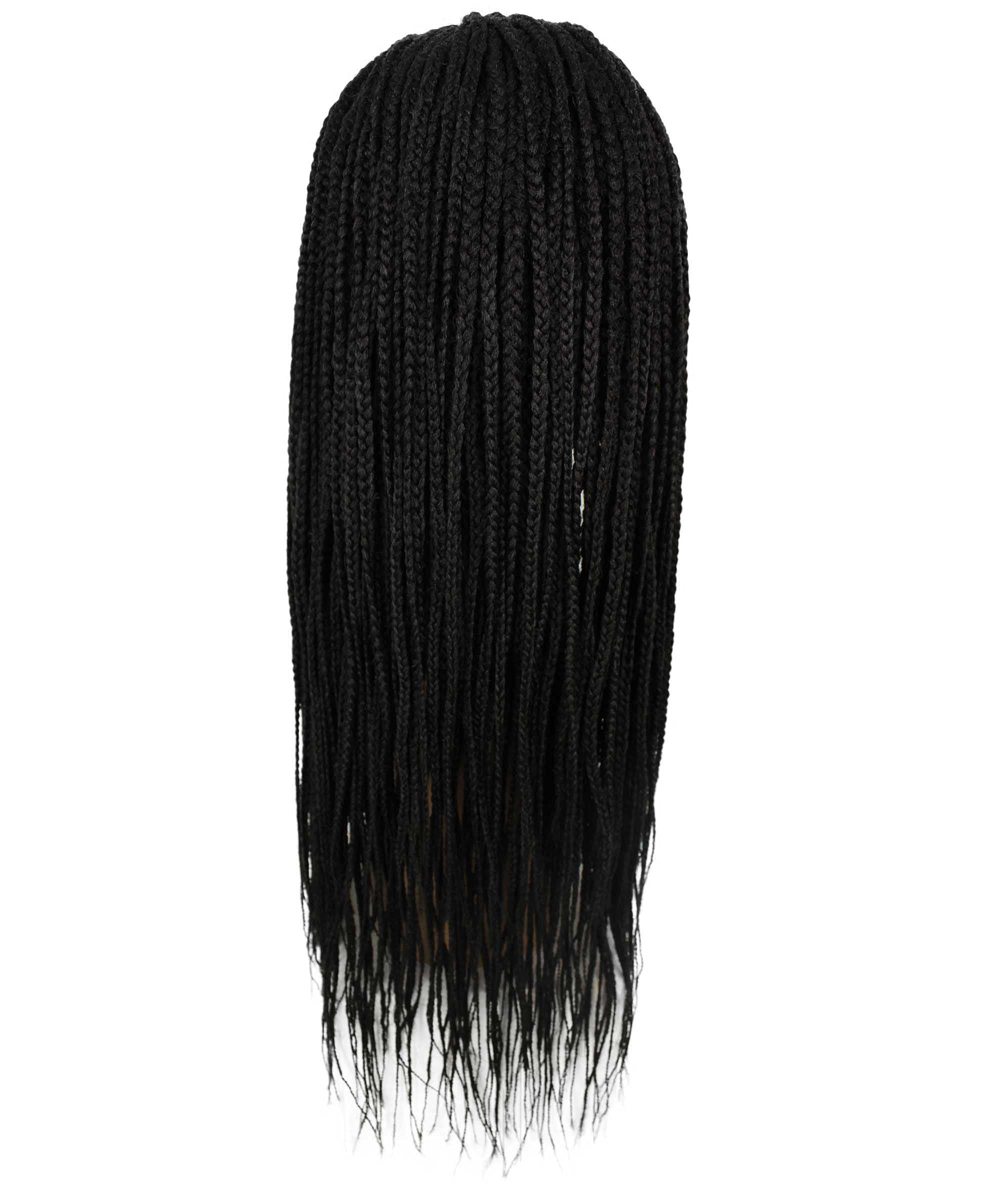 LUXLUXE Layla Straight 27.5 Inch Long 4X4 Hand-Tied Lace Braided Wig, High-Quality Heat Resistant Fiber, 20+ Shades of Natural, Dip Dyed, & Blended Colors (#1B - Natural Black)