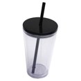 thumbnail image 1 of Vaso de agua transparente Lemononstore, vaso acrílico clásico con tapa y 16 oz, vasos de café helado con aislamiento premium, vasos de plástico reutilizables de doble pared, transparentes, paquete de, 1 of 7