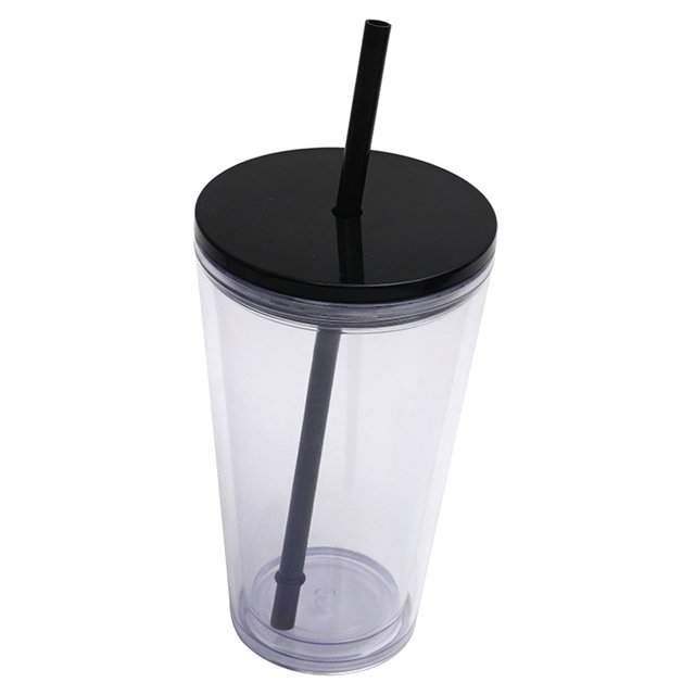 Vaso de agua transparente Lemononstore, vaso acrílico clásico con tapa y 16 oz, vasos de café helado con aislamiento premium, vasos de plástico reutilizables de doble pared, transparentes, paquete de