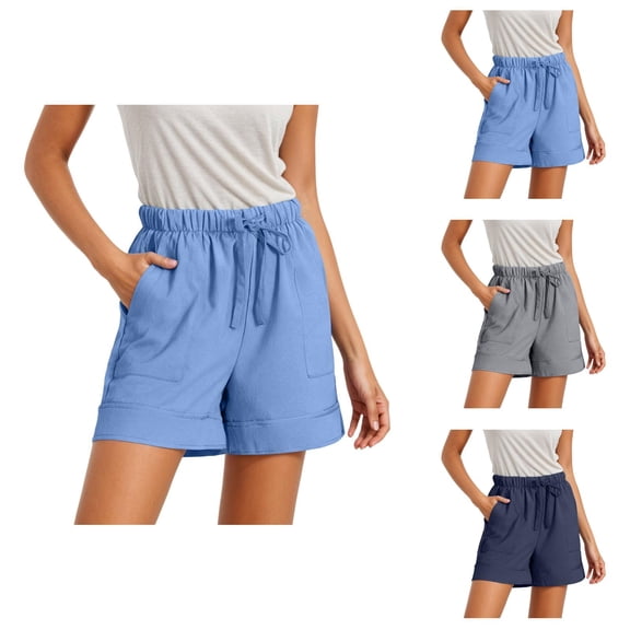 Wide Leg Shorts for Women Summer Lightweight Elastic High Waist Loose Fit Casual Shorts with Pockets