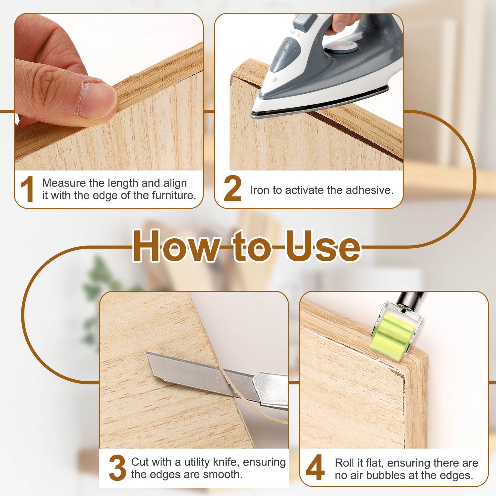 Uxcell 3" x 25 ft Wood Edge Banding, Pre-Glued Iron On Edging Strip, Plywood Wood Grain Repair Tape for Cabinet Repair, Furniture Restoration, Handicraft DIY, Birch