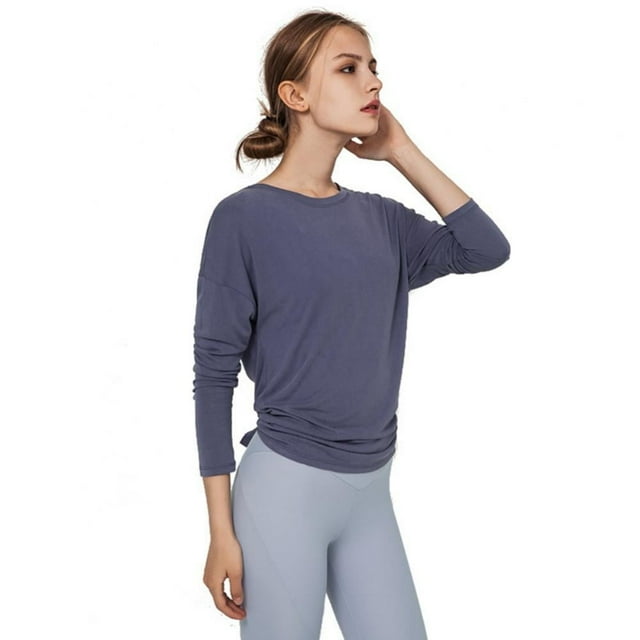 Long Sleeve Workout Shirts for Women Open Back Yoga Tops Athletic Clothes