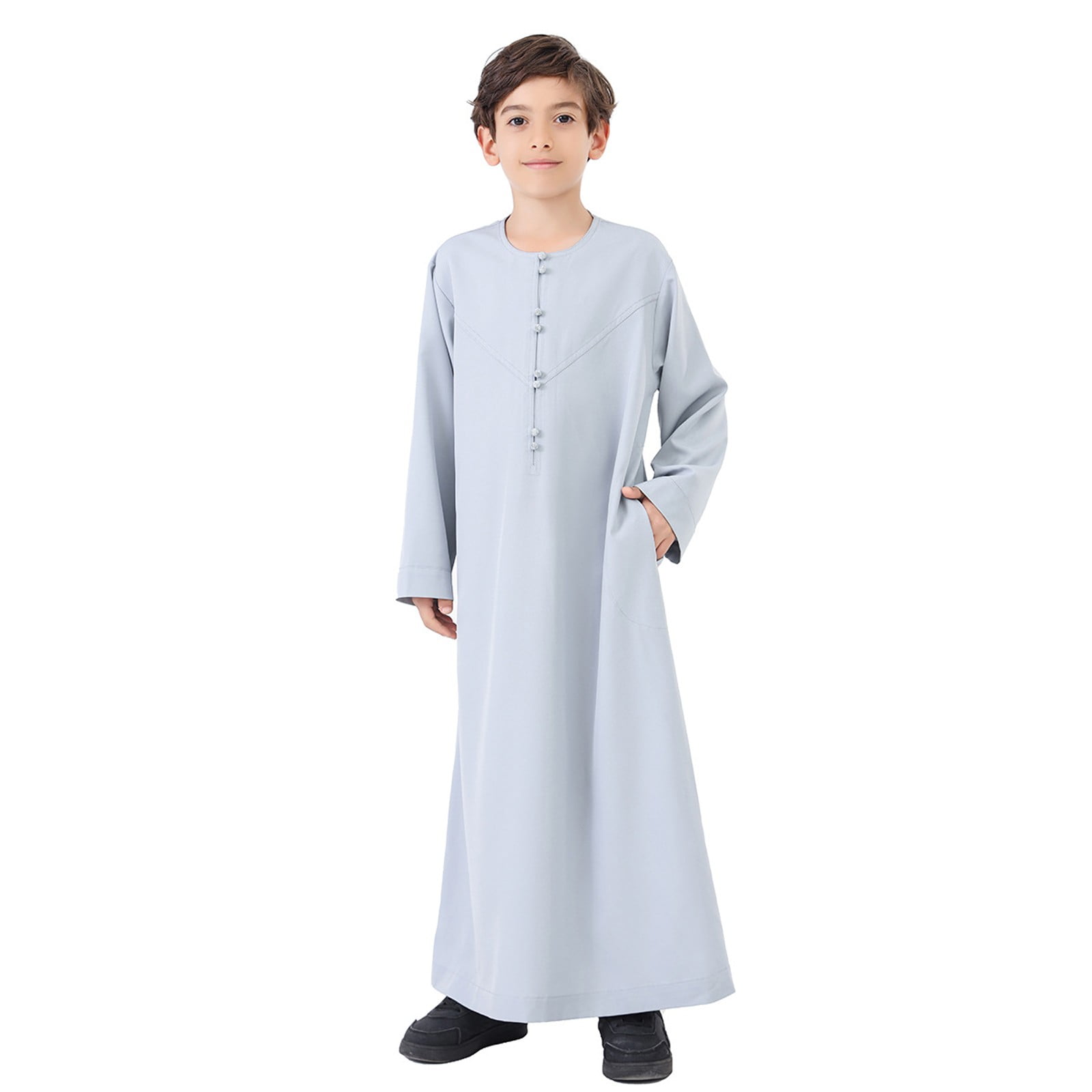 Little Kid Arabic Thobe Thobe Long Sleeve Kaftan Crew Robe National Teenage Boys Long Sleeve Embroidered Robe Set Arab Children's Wear under Shirts for Boy Boys Tee Shirts Large N 7-8 Years Yellow