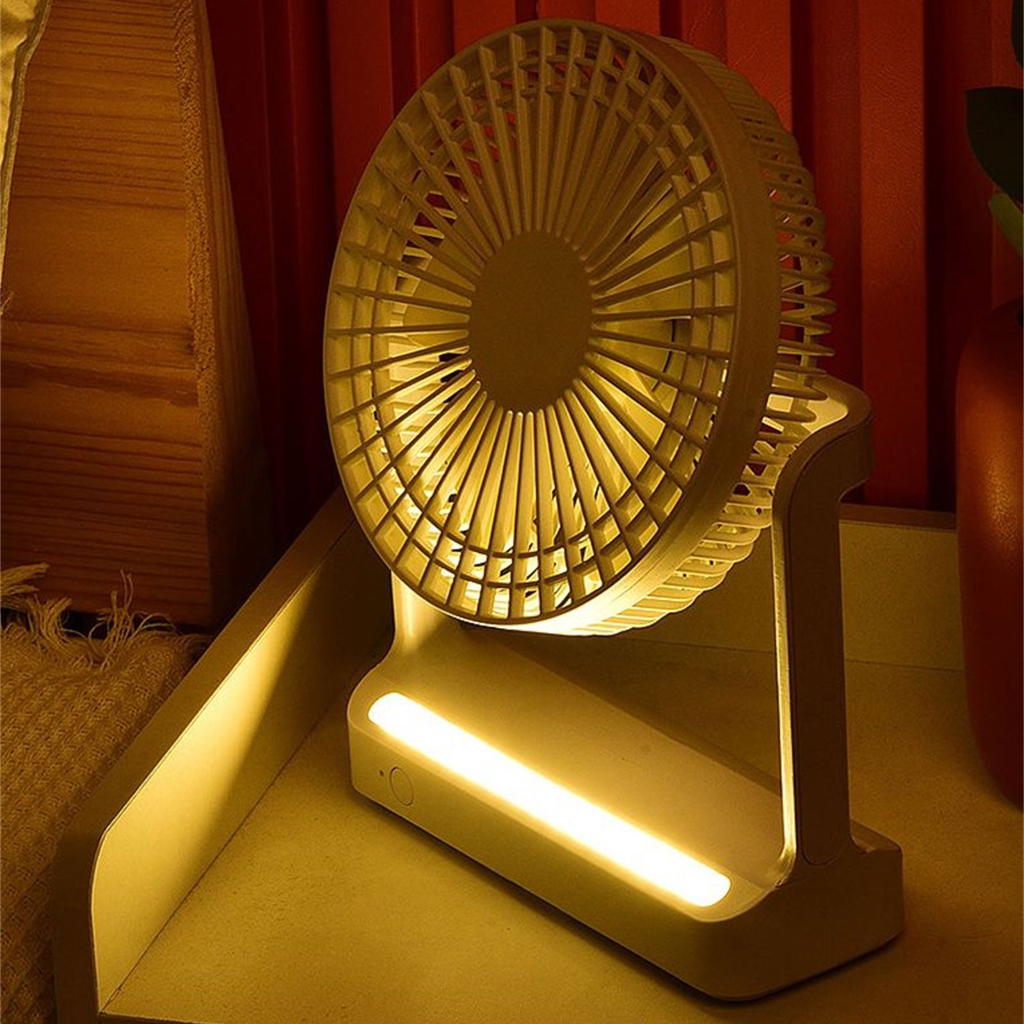 USB Rechargeable Portable Electric Fan Air Cooler with Light Desktop Ventilator