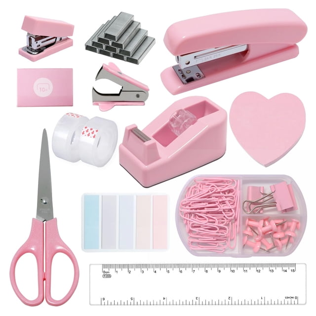 Set de Papelería Rosa de 15 Piezas para Oficina