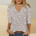 thumbnail image 2 of WRKEKC 3/4 Length Sleeve Womens Tops Plaid Print V Neck Loose Fit T Shirt Soft Fabric Comfortable Fit Daily Casual Outfit, 2 of 5