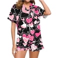 thumbnail image 2 of Fewfanhot Women's Valentine's Pajama Set - Printed Stand Up Collar Short Sleeved Top with Pockets & Shorts, 2PC, S-2XL, 2 of 5