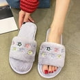 thumbnail image 2 of Womens House Slippers Flat Heel Open Toe Slip-on Flats Slides Women's Casual Winter Thickened Velvet Warm Shoes Casual Flat Shoes Purple 6.5, 2 of 7