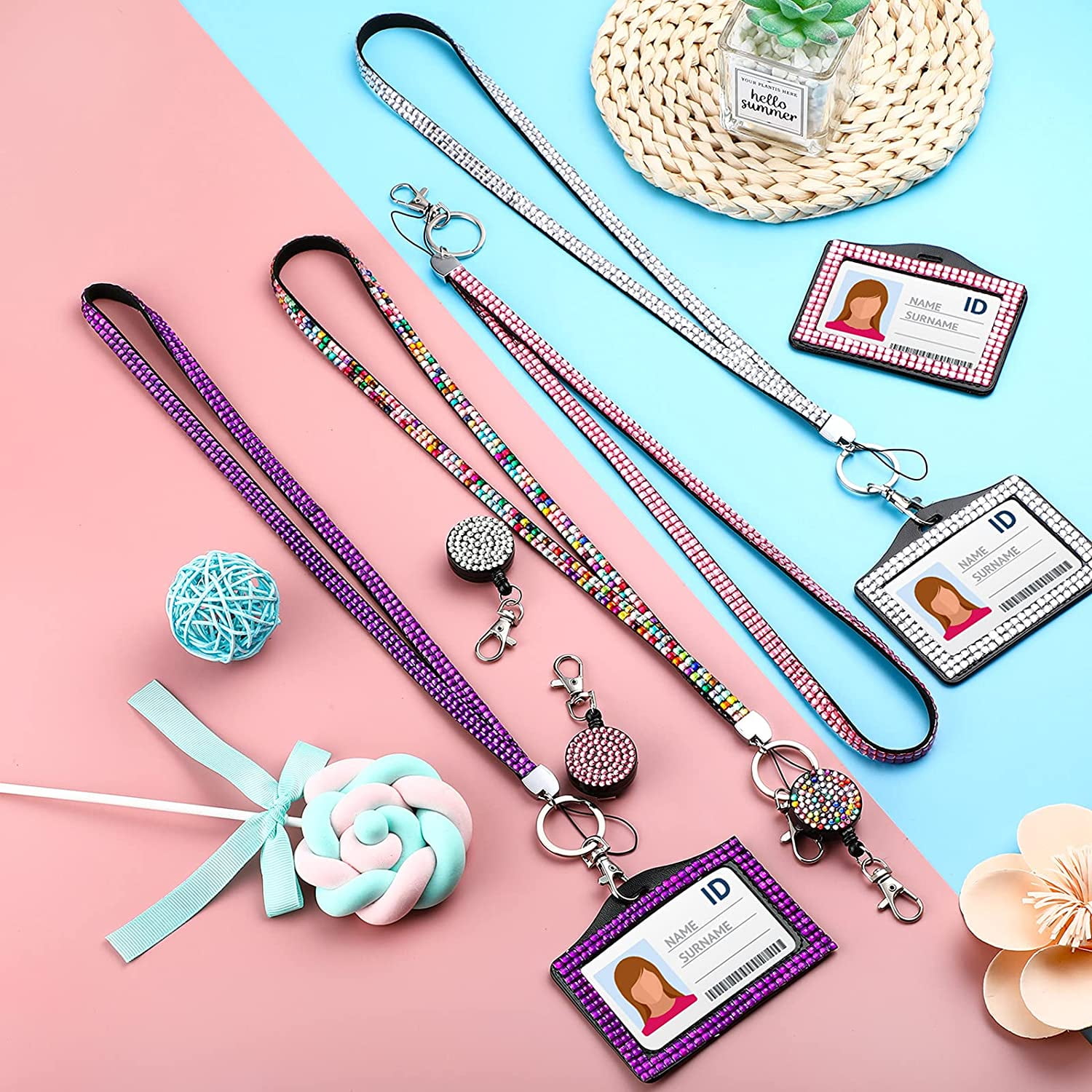 Multi-Color Rhinestone Bling Lanyard With Horizontal ID Badge Holder -  Sparkly \u0026 Stylish, image size:1500x1500