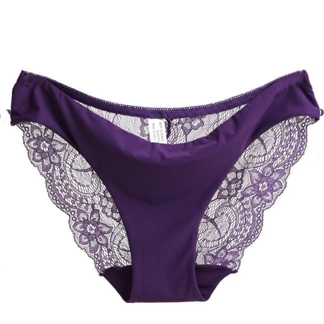 Women Underwear Briefs lace Seamless Cotton Panty Hollow Purple/L Panties