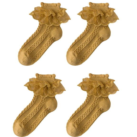 Girls Ruffle Socks Double Lace Frilly Dress Socks Kids Turn Cuff Socks for Toddler Little Girls 2 Pack
