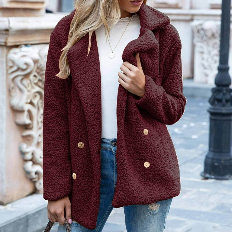 Winter Coats for Petite Women Fleece Jacket for Women Sherpa Jackets Long Sleeve Jacket Shirts Women s Jackets Casual Women s Lapel Double Breasted Loose Fitting Lamb Sweater Jacket Walmart