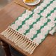 thumbnail image 1 of Granjero Gordo Mantel de mesa de centro de 180 cm de largo con borlas tejidas, ideal para decoración de cocina, 33 x 180 cm (blanco, verde), 1 of 5