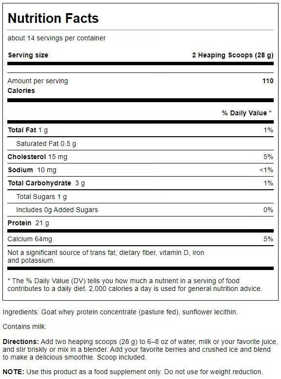Swanson Goat Whey Protein Concentrate 14 oz Powder
