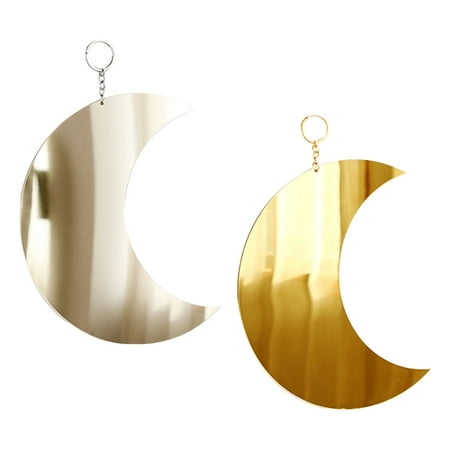 2 Pcs Ornament Bohemian Wall Decor Mirror Pendant Crescent Mirror Light Luxury Moon Acrylic